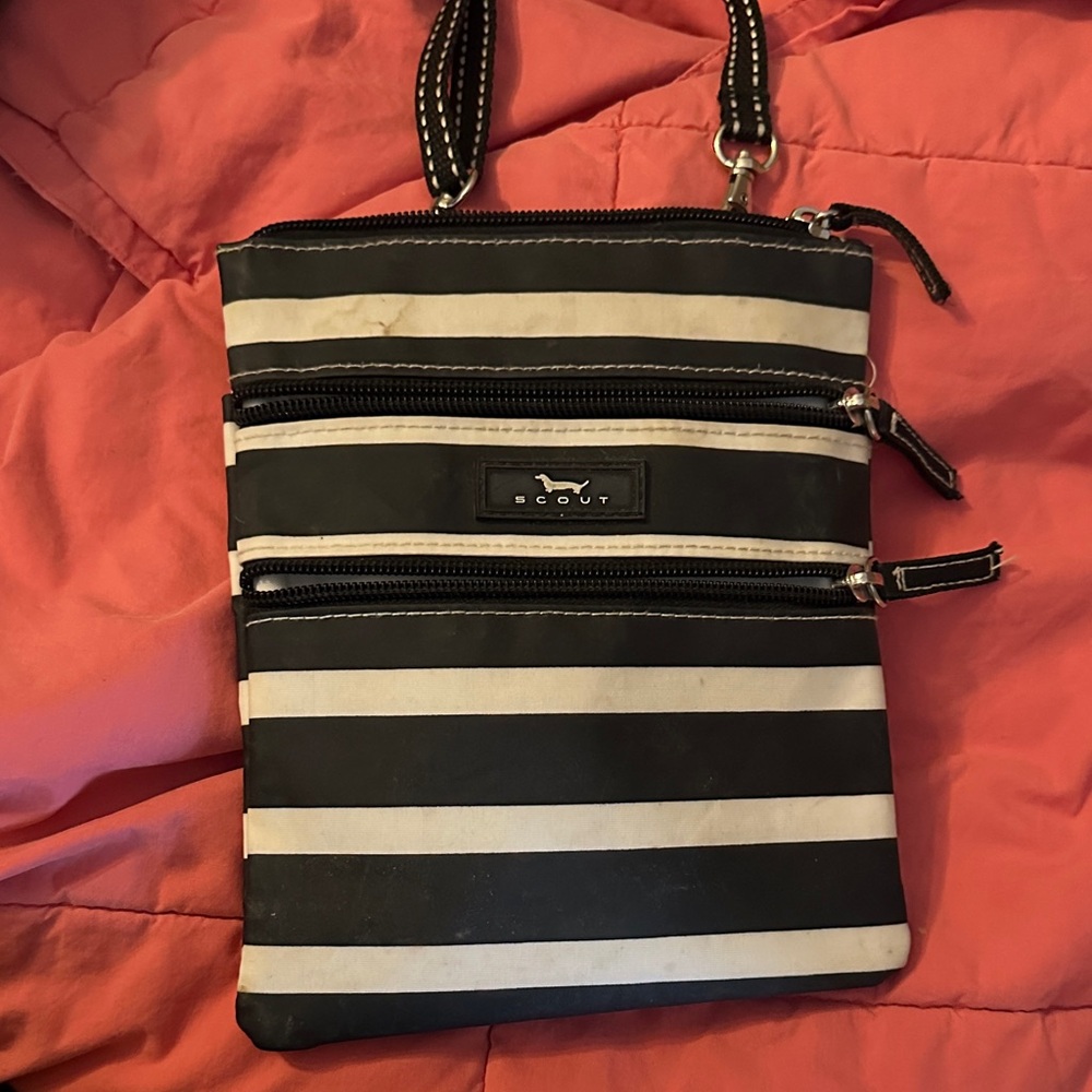 Scout Black and White Striped Crossbody Bag with Zippers